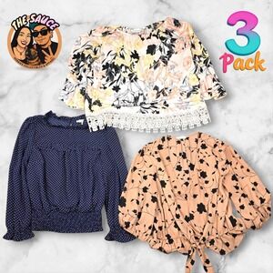 Blouse Lot Womens Medium Office Floral Polka Dot 3 Pack Bundle  Romantic Lace